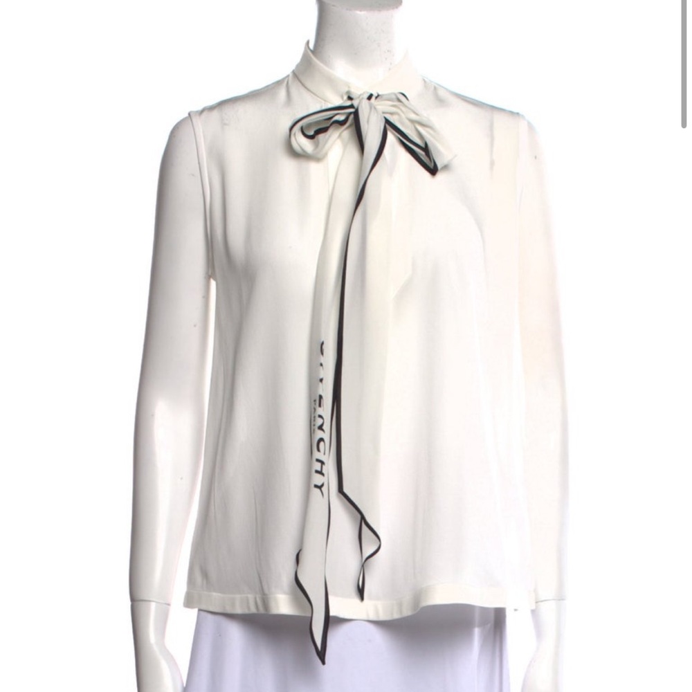 Givenchy Elegant Ivory Silk Tie-Neck Blouse Top Scarf IT38, US M